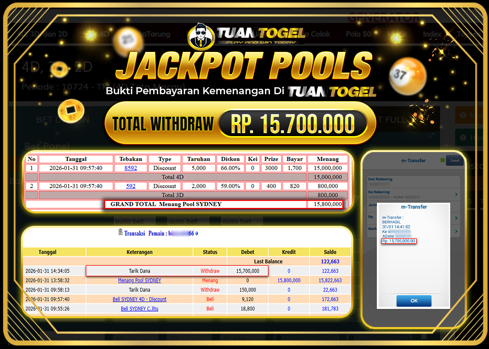 TUANTOGEL JACKPOT TOGEL SYDNEY Rp15.700.000,- LUNAS  
